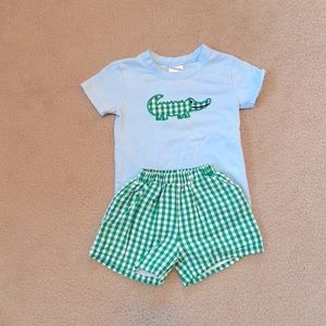 StichyFish Toddler Boy Alligator Smocked Short Set